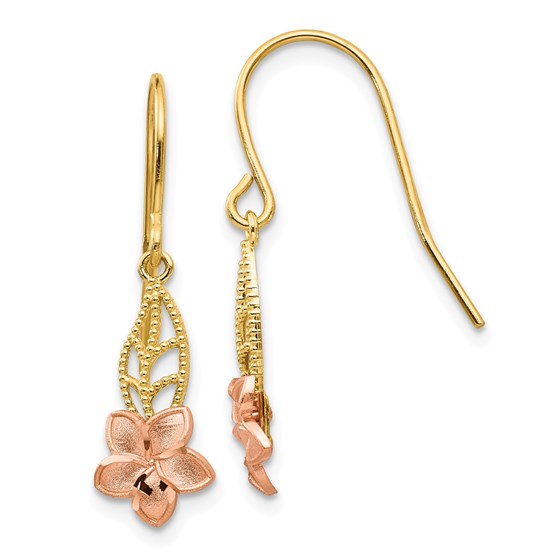 14k Two-tone Fancy Plumeria Dangle Earrings - 43 mm 14k Two-tone Fancy Plumeria Dangle Earrings - 43 mm