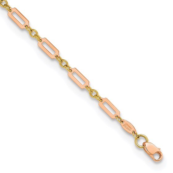14K Two-tone Fancy Rectangle Link 7.5in Bracelet - 7.5 in. 14K Two-tone Fancy Rectangle Link 7.5in Bracelet - 7.5 in.