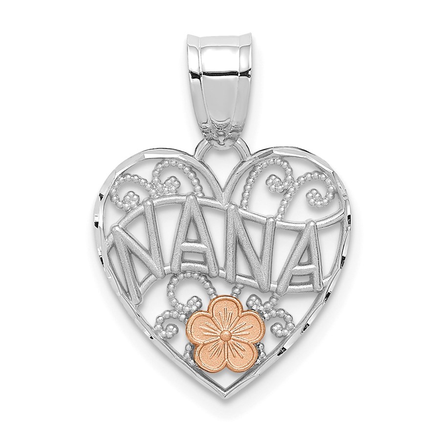 14K Two-tone Flower NANA Heart Pendant - 21 mm