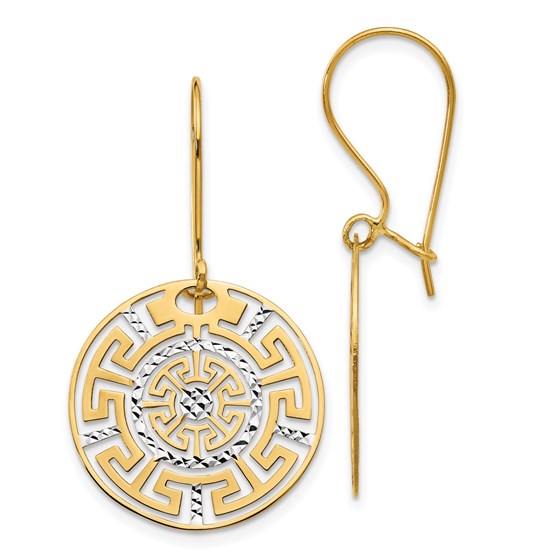 14K Two-tone Greek Key Dangle Earrings - 34 mm 14K Two-tone Greek Key Dangle Earrings - 34 mm