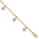 14K Two-tone Hearts Child's Puffed Heart Charm Bracelet - 6 mm