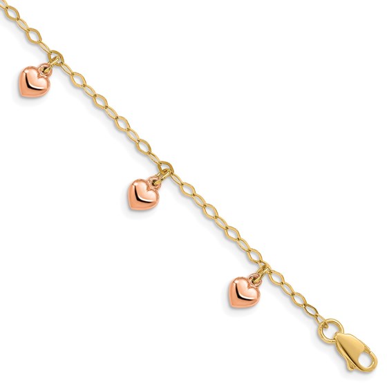 14K Two-tone Hearts Child's Puffed Heart Charm Bracelet - 6 mm 14K Two-tone Hearts Child's Puffed Heart Charm Bracelet - 6 mm