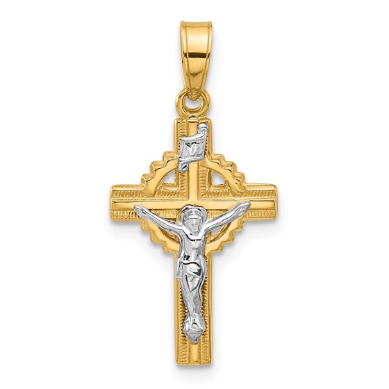 14K Two-tone Hollow INRI Crucifix Pendant - 24.9 mm 14K Two-tone Hollow INRI Crucifix Pendant - 24.9 mm