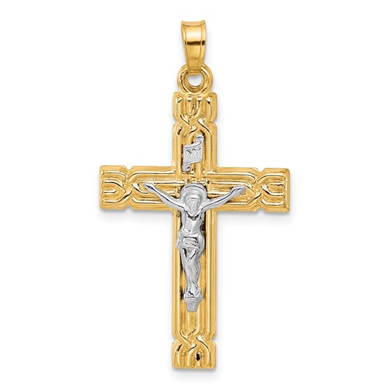 14K Two-tone Hollow INRI Crucifix Pendant - 34.2 mm 14K Two-tone Hollow INRI Crucifix Pendant - 34.2 mm