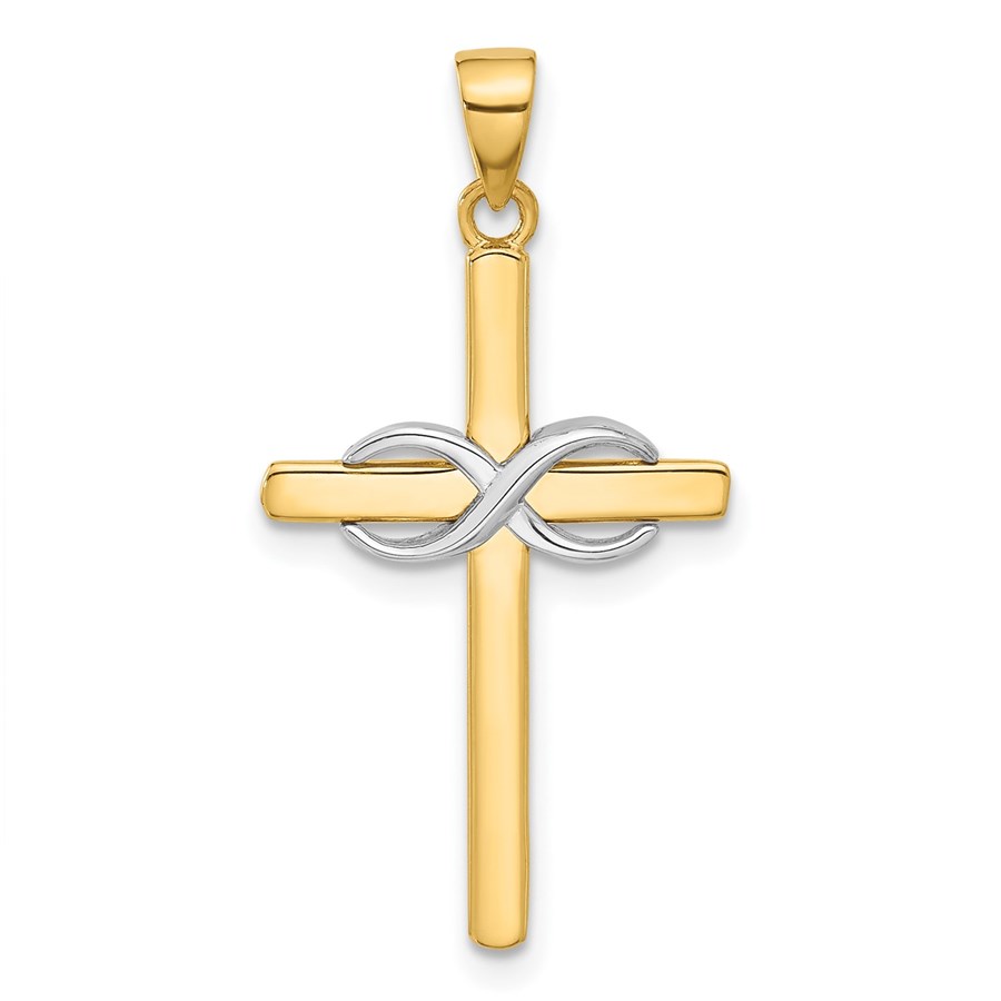 14K Twotone Infinity Cross Pendant 24 mm