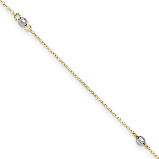 14K Two-tone Mirror Bead 10in Plus Anklet - 11 in. 14K Two-tone Mirror Bead 10in Plus Anklet - 11 in.