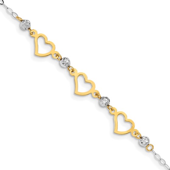 14K Two-tone Oval Link Beads and Heart Bracelet - 6 in. 14K Two-tone Oval Link Beads and Heart Bracelet - 6 in.