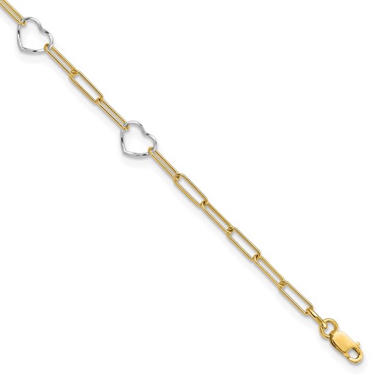 14K Two-tone Paperclip Link Heart 9in Plus Anklet - 10 in. 14K Two-tone Paperclip Link Heart 9in Plus Anklet - 10 in.