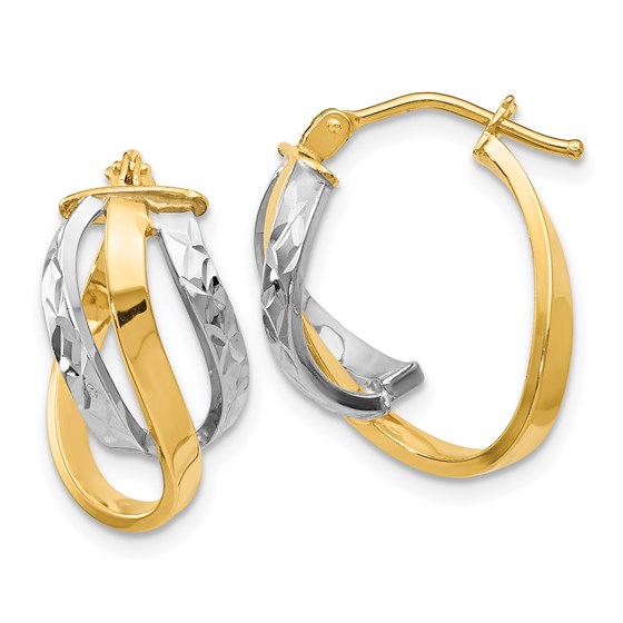 14K Two-tone Polished and D/C Oval Hinged Hoop Earrings - 17 mm 14K Two-tone Polished and D/C Oval Hinged Hoop Earrings - 17 mm