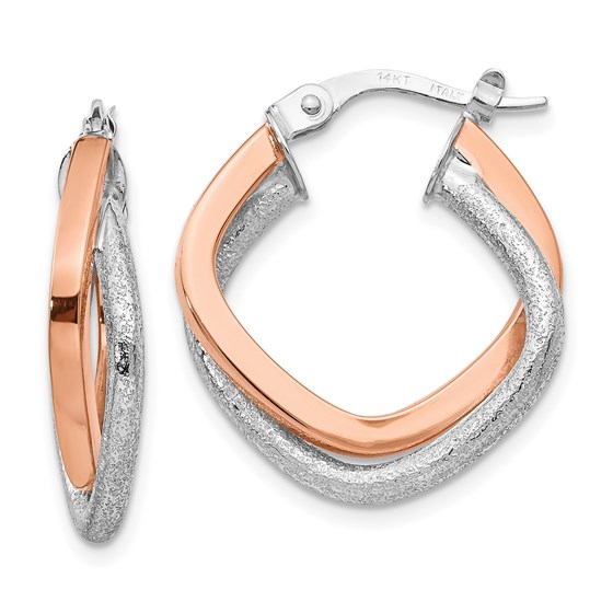 14K Two-tone Polished and Textured Hinged Hoop Earrings - 22 mm 14K Two-tone Polished and Textured Hinged Hoop Earrings - 22 mm