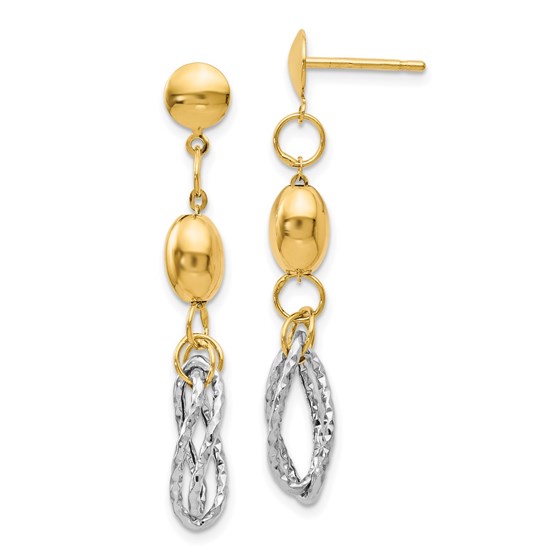 14K Two-tone Polished and Textured Post Dangle Earrings - 36 mm 14K Two-tone Polished and Textured Post Dangle Earrings - 36 mm