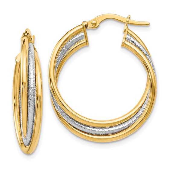 14K Two-tone Polished and Textured Twisted Hoop Earrings - 23 mm 14K Two-tone Polished and Textured Twisted Hoop Earrings - 23 mm