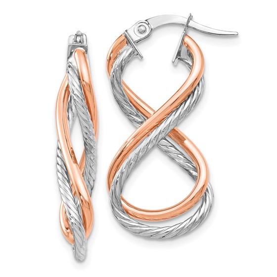 14K Two-tone Polished and Textured Twisted Hoop Earrings - 29 mm 14K Two-tone Polished and Textured Twisted Hoop Earrings - 29 mm