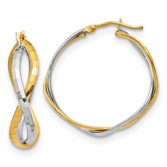 14K Two-tone Polished Criss Cross Hoop Earrings - 28.75 mm 14K Two-tone Polished Criss Cross Hoop Earrings - 28.75 mm