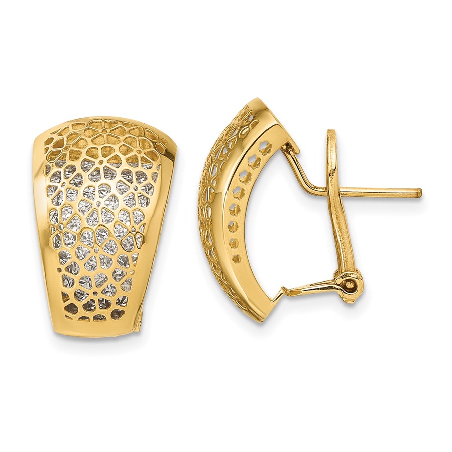 14K Two-tone Polished D/C Omega Back Earrings - 18 mm