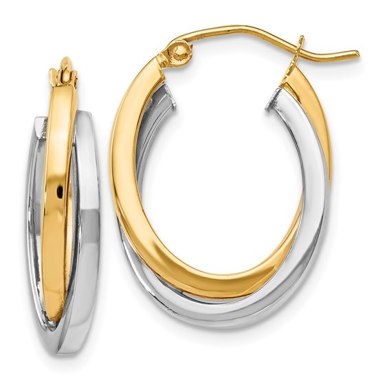 14K Two-tone Polished Hinged Hoop Earrings - 23 mm 14K Two-tone Polished Hinged Hoop Earrings - 23 mm