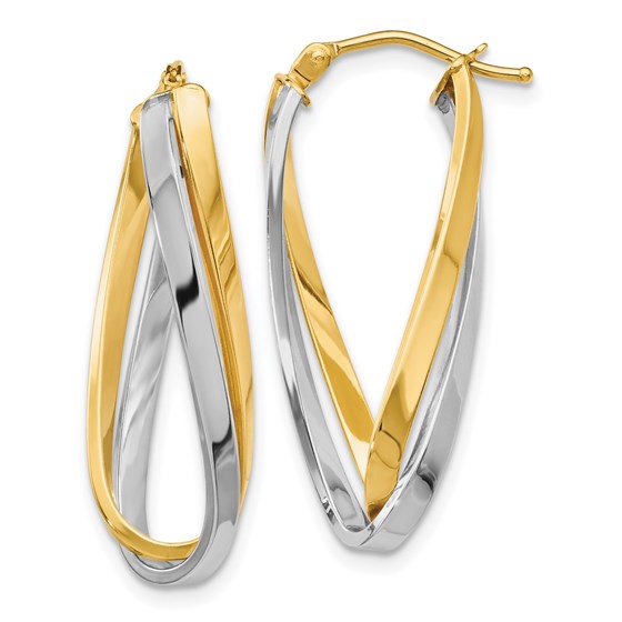14K Two-tone Polished Hinged Hoop Earrings - 30 mm 14K Two-tone Polished Hinged Hoop Earrings - 30 mm
