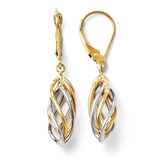 14K Two-tone Polished Leverback Earrings - 36 mm 14K Two-tone Polished Leverback Earrings - 36 mm