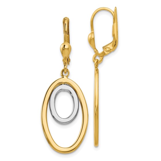 14K Two-tone Polished Leverback Earrings - 40 mm 14K Two-tone Polished Leverback Earrings - 40 mm