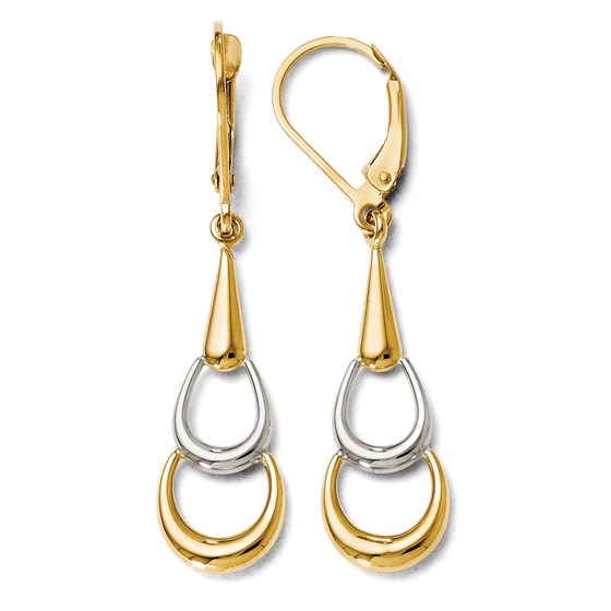 14K Two-tone Polished Leverback Earrings - 41 mm 14K Two-tone Polished Leverback Earrings - 41 mm