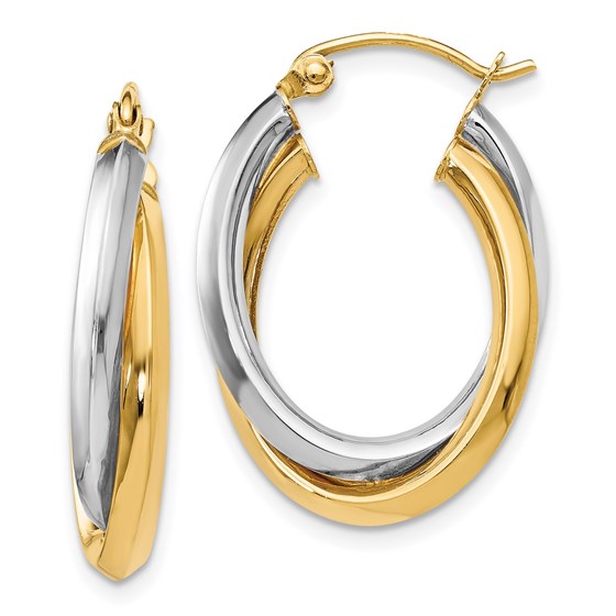 14K Two-tone Polished Oval Hinged Hoop Earrings - 22 mm 14K Two-tone Polished Oval Hinged Hoop Earrings - 22 mm