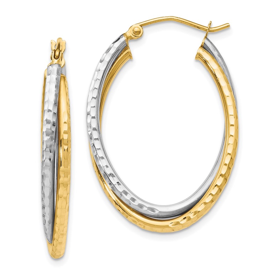 Buy 14K Two-tone Polished Oval Hinged Hoop Earrings - 33 mm | APMEX