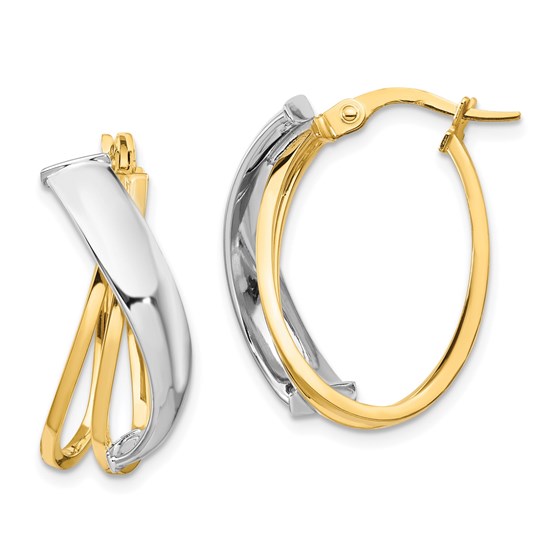 14K Two-tone Polished Oval Hoop Earrings - 23 mm 14K Two-tone Polished Oval Hoop Earrings - 23 mm
