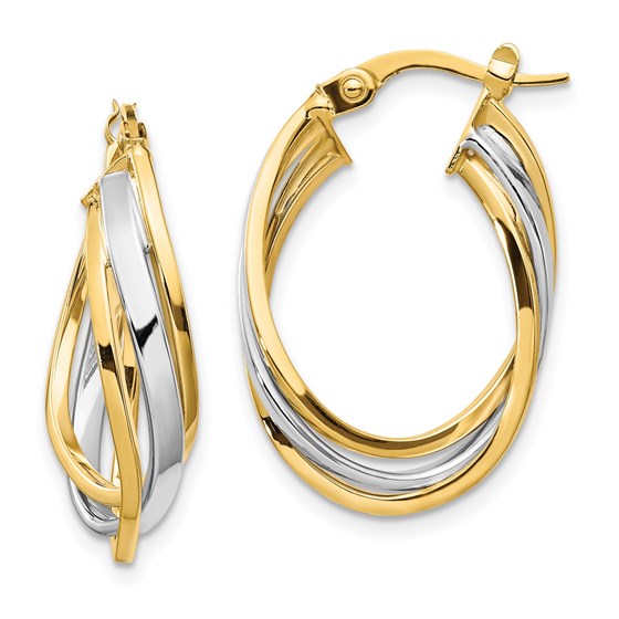 14K Two-tone Polished Oval Hoop Earrings - 25 mm 14K Two-tone Polished Oval Hoop Earrings - 25 mm