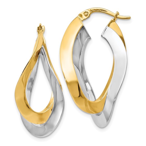 14K Two-tone Polished Oval Twisted Hoop Earrings - 34 mm 14K Two-tone Polished Oval Twisted Hoop Earrings - 34 mm