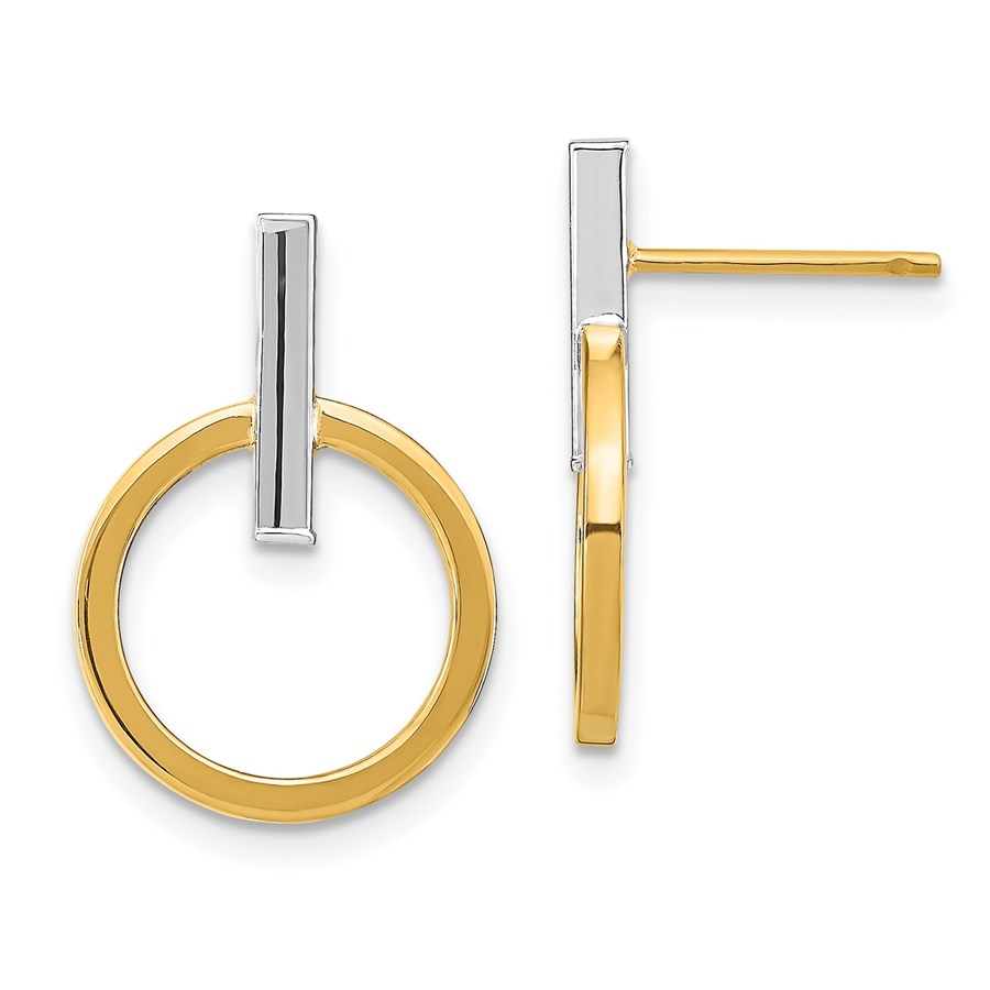 14K Two-tone Polished Post Dangle Earrings - 18.09 mm