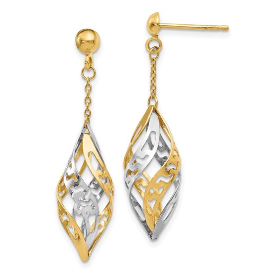 14K Two-tone Polished Post Dangle Earrings - 39 mm 14K Two-tone Polished Post Dangle Earrings - 39 mm
