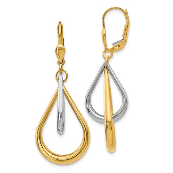 14K Two-tone Polished Teardrop Leverback Earrings - 44 mm 14K Two-tone Polished Teardrop Leverback Earrings - 44 mm