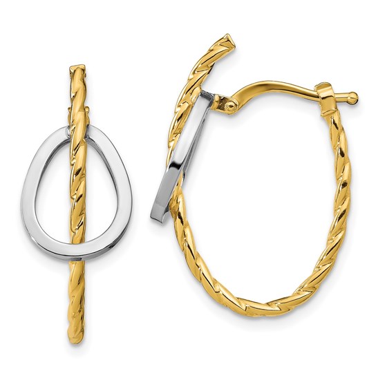 14K Two-tone Polished Textured Hoop Earrings - 27.4 mm 14K Two-tone Polished Textured Hoop Earrings - 27.4 mm