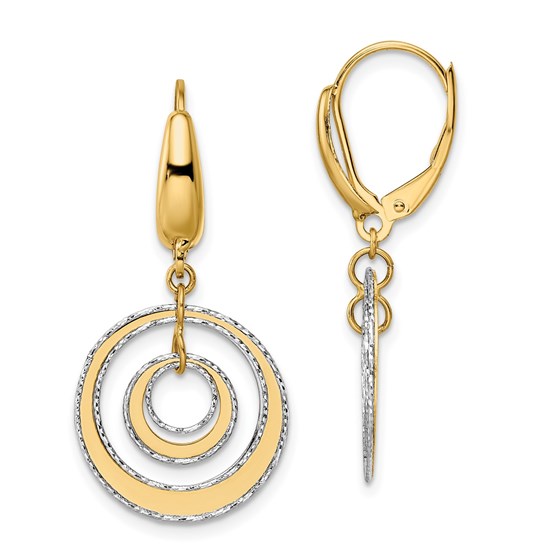14K Two-tone Polished Textured Leverback Dangle Earrings - 35 mm 14K Two-tone Polished Textured Leverback Dangle Earrings - 35 mm