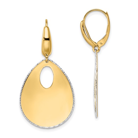 14K Two-tone Polished Textured Leverback Dangle Earrings - 40 mm 14K Two-tone Polished Textured Leverback Dangle Earrings - 40 mm