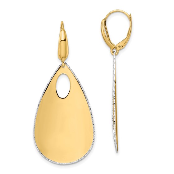 14K Two-tone Polished Textured Leverback Dangle Earrings - 49 mm 14K Two-tone Polished Textured Leverback Dangle Earrings - 49 mm