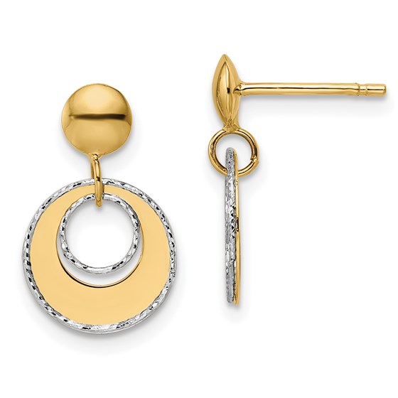 14K Two-tone Polished Textured Post Dangle Earrings - 16.5 mm 14K Two-tone Polished Textured Post Dangle Earrings - 16.5 mm
