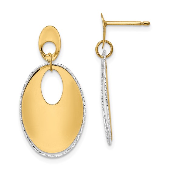 14K Two-tone Polished Textured Post Dangle Earrings - 29 mm 14K Two-tone Polished Textured Post Dangle Earrings - 29 mm