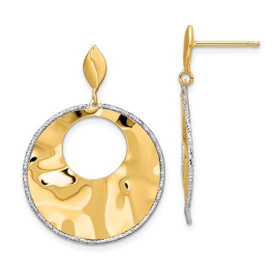 14K Two-tone Polished Textured Post Dangle Earrings - 33 mm 14K Two-tone Polished Textured Post Dangle Earrings - 33 mm