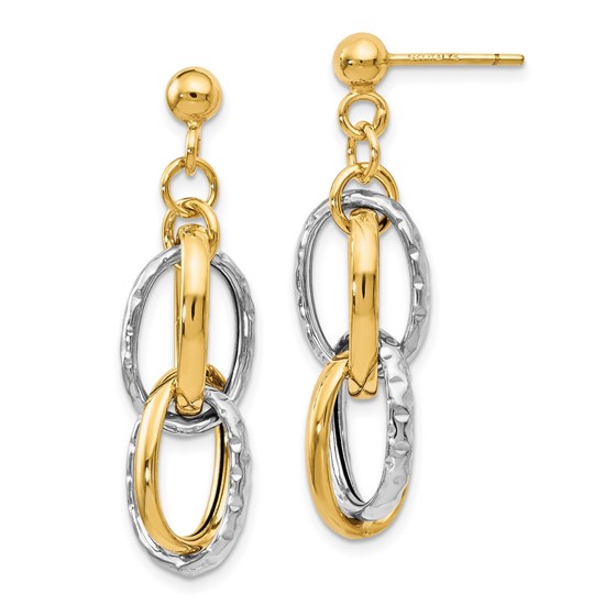 14K Two-tone Polished Textured Post Dangle Earrings - 34 mm 14K Two-tone Polished Textured Post Dangle Earrings - 34 mm