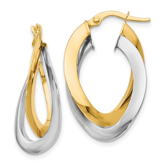 14K Two-tone Polished Twisted Double Hoop Earrings - 27 mm 14K Two-tone Polished Twisted Double Hoop Earrings - 27 mm