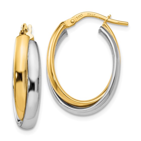 14K Two-tone Polished Twisted Hinged Hoop Earrings - 23 mm 14K Two-tone Polished Twisted Hinged Hoop Earrings - 23 mm