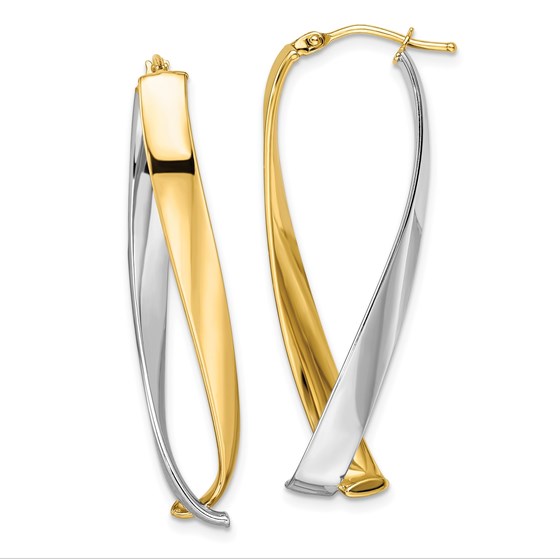 14K Two-tone Polished Twisted Hoop Earrings - 43 mm 14K Two-tone Polished Twisted Hoop Earrings - 43 mm