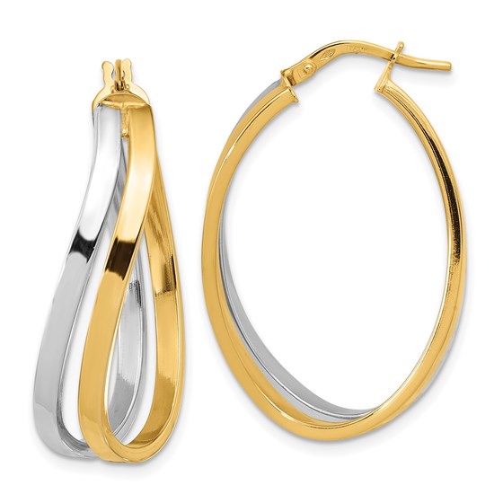14K Two-tone Polished Twisted Oval Hoop Earrings - 34.8 mm 14K Two-tone Polished Twisted Oval Hoop Earrings - 34.8 mm