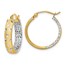 14k Two-tone Rhodium Satin & Polished & Diamond-cut Hoop Earrings