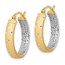 14k Two-tone Rhodium Satin & Polished & Diamond-cut Hoop Earrings