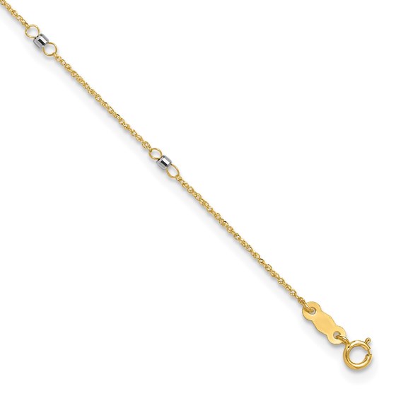 14K Two-tone Ropa Mirror Bead 10in Plus Anklet - 11 in. 14K Two-tone Ropa Mirror Bead 10in Plus Anklet - 11 in.