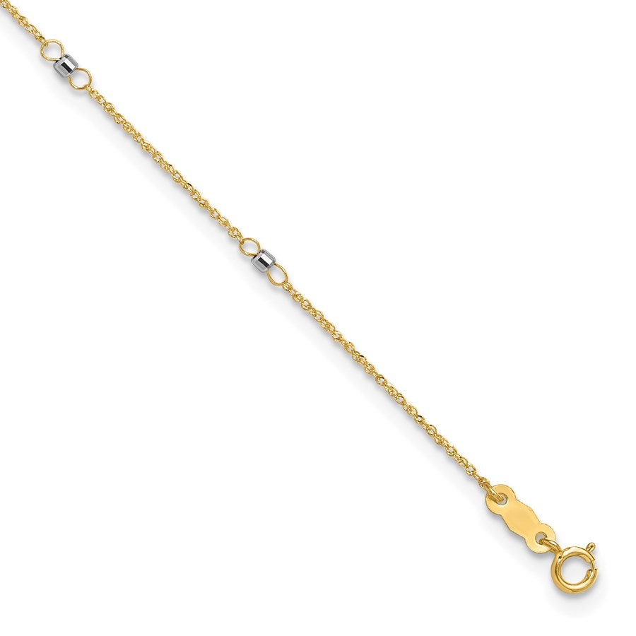 14K Two-tone Ropa Mirror Bead 10in Plus Anklet - 11 in.