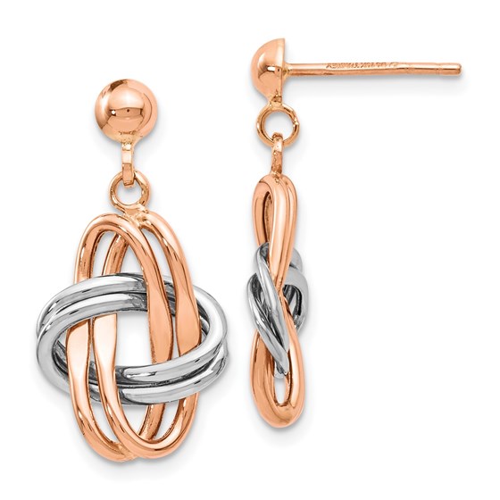 14K Two-tone Rose & White Polished Post Dangle Earrings - 22 mm 14K Two-tone Rose & White Polished Post Dangle Earrings - 22 mm