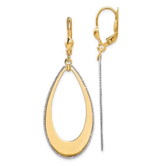 14K Two-tone Teardrop Leverback Earrings - 50 mm 14K Two-tone Teardrop Leverback Earrings - 50 mm